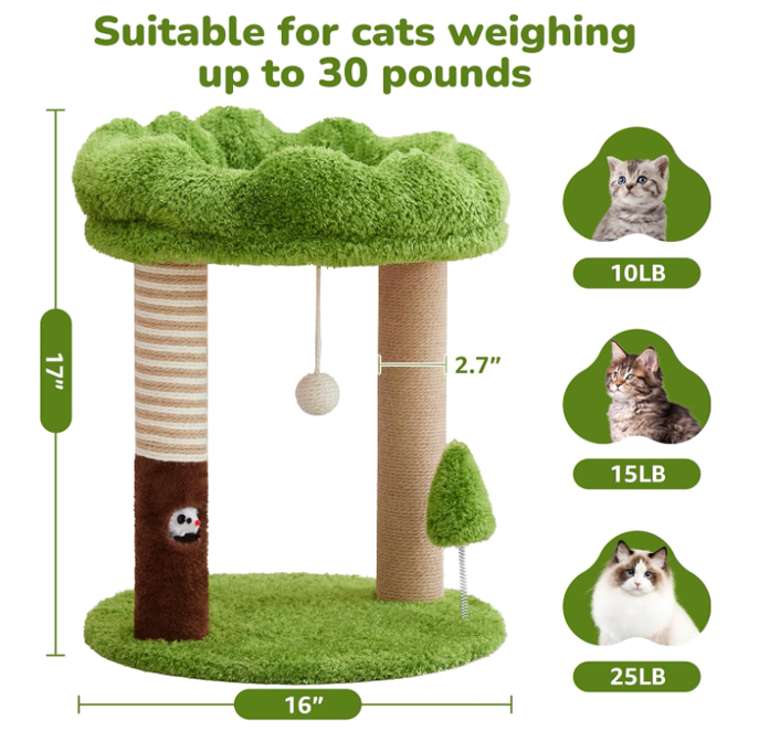 Small Cat Tree with Perch Cat Bed and Removable Cover - Image 2