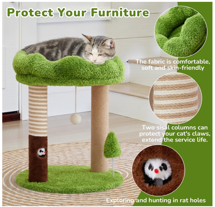 Small Cat Tree with Perch Cat Bed and Removable Cover - Image 3