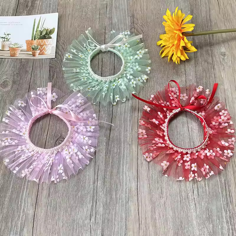 Cat Collars Pet Necklace Scarf Dog Bib Lace Flower Bow Ribbon (Pack of 3)