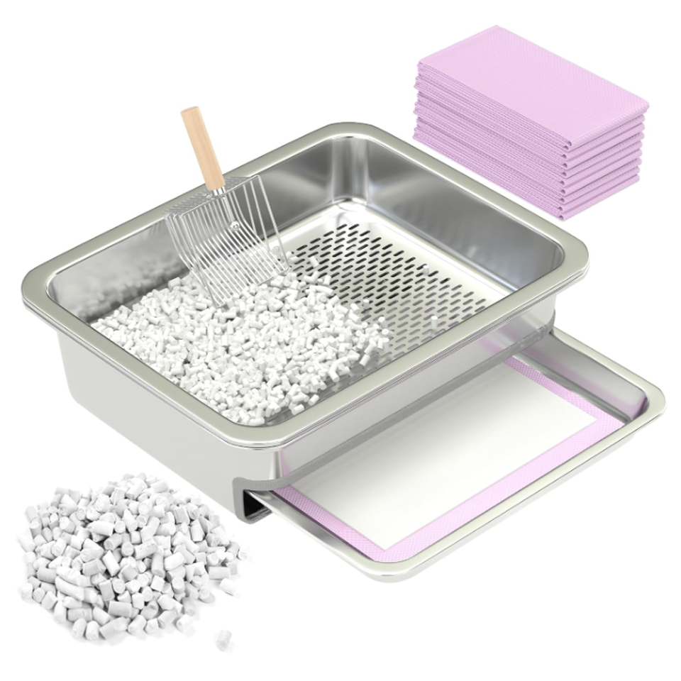 Dual-Layer Stainless Steel Cat Sifting Litter Box