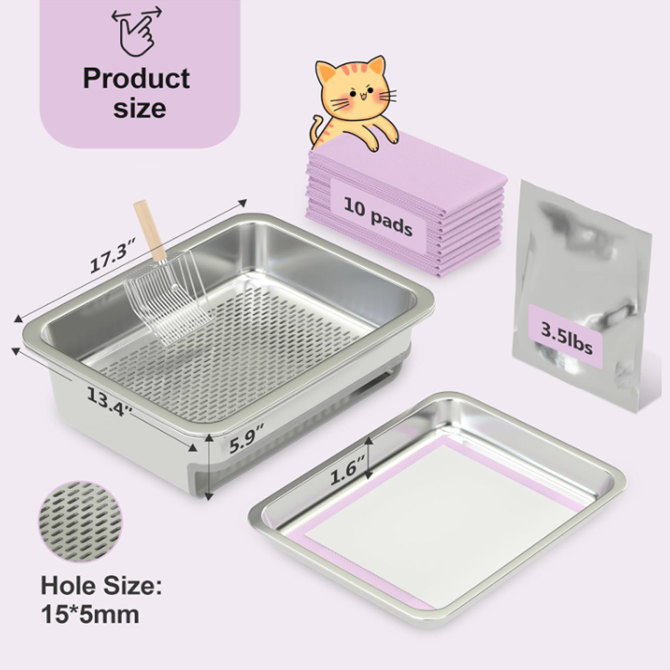 Dual-Layer Stainless Steel Cat Sifting Litter Box - Image 4
