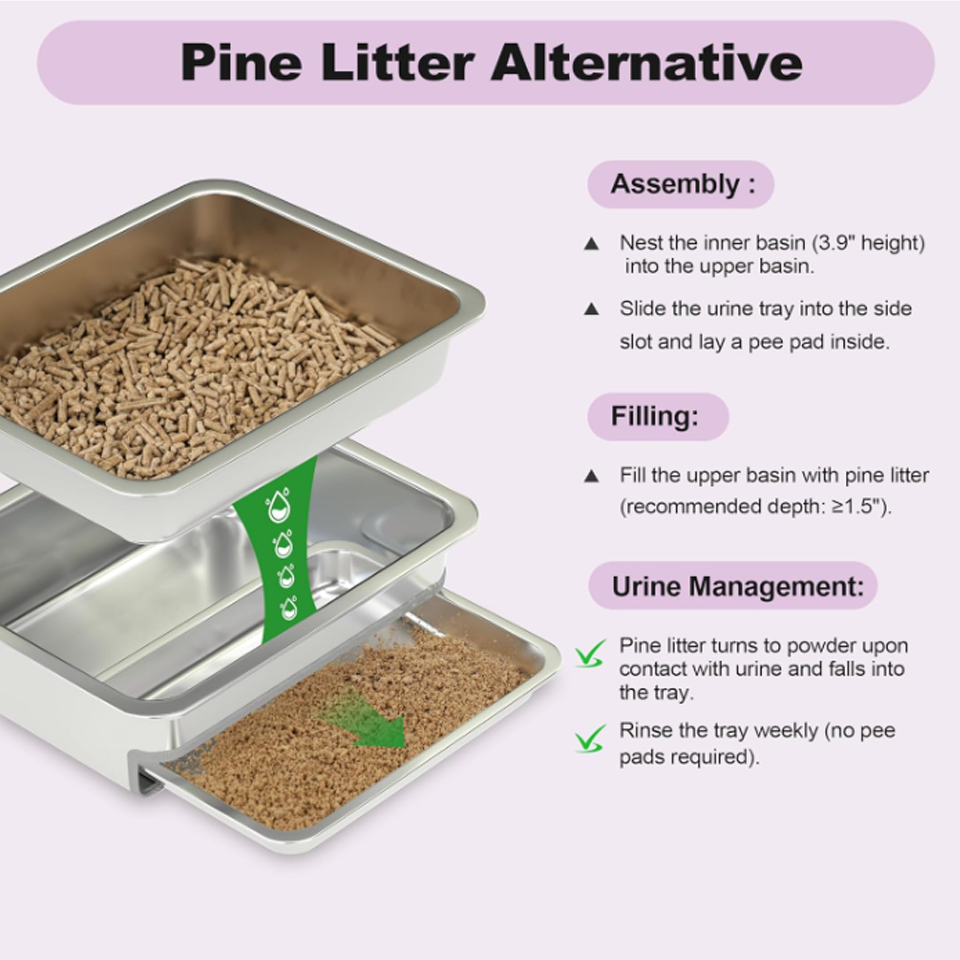 Dual-Layer Stainless Steel Cat Sifting Litter Box - Image 2